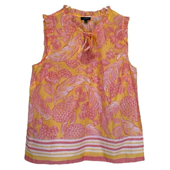 Talbots Tropical Print Pink & Yellow 100% Cotton Sleeveless Top NWT Size Small - Picture 1 of 5